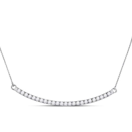 14kt White Gold Womens Round Diamond Curved Single Row Bar Necklace 1 Cttw