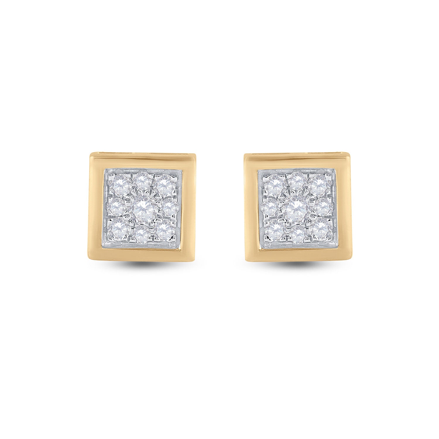 14kt Yellow Gold Mens Round Diamond Square Earrings 1/3 Cttw