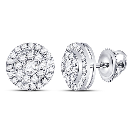 14kt White Gold Womens Round Diamond Solitaire Cluster Stud Earrings 1/2 Cttw
