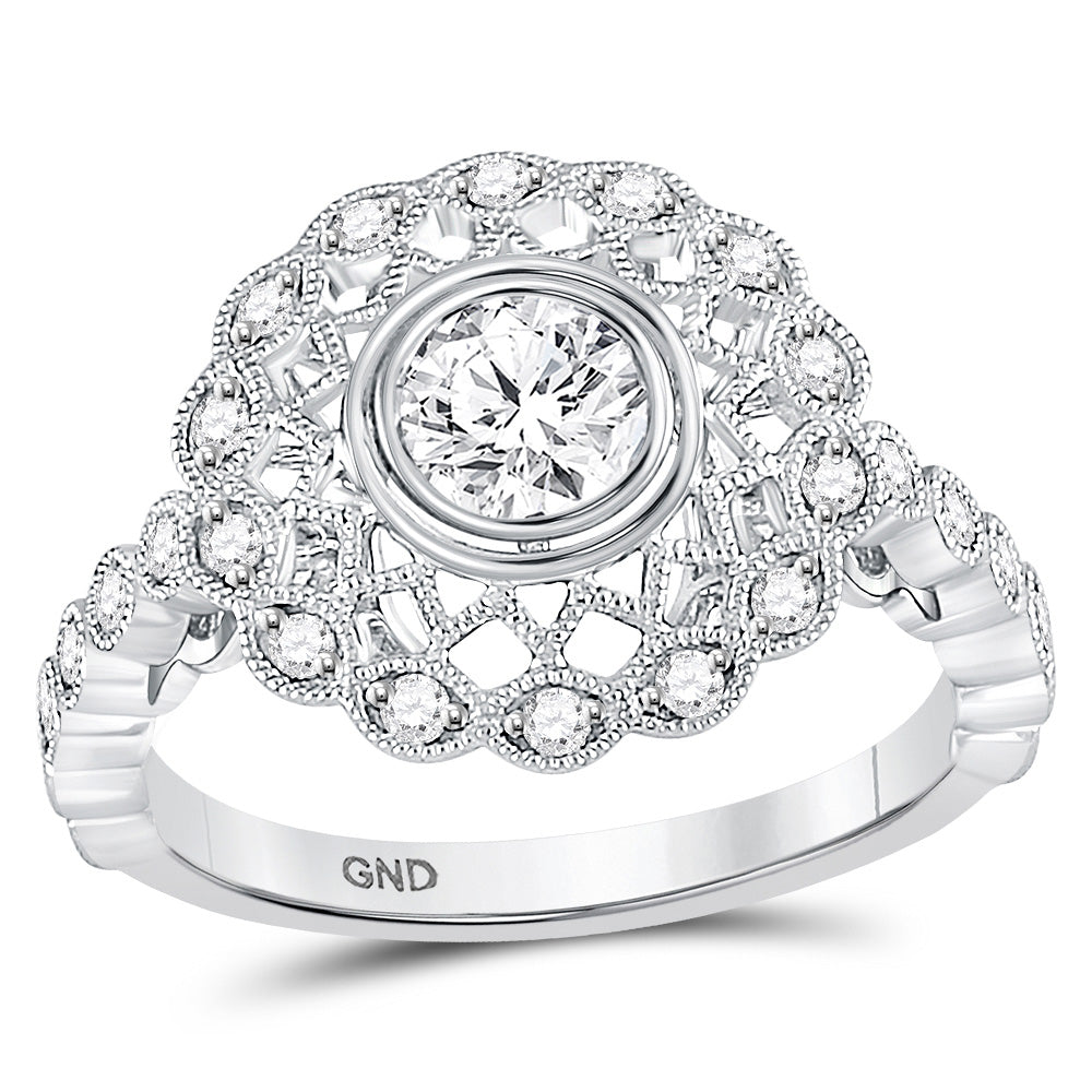 14kt White Gold Round Diamond Solitaire Milgrain Bridal Wedding Engagement Ring 1 Cttw