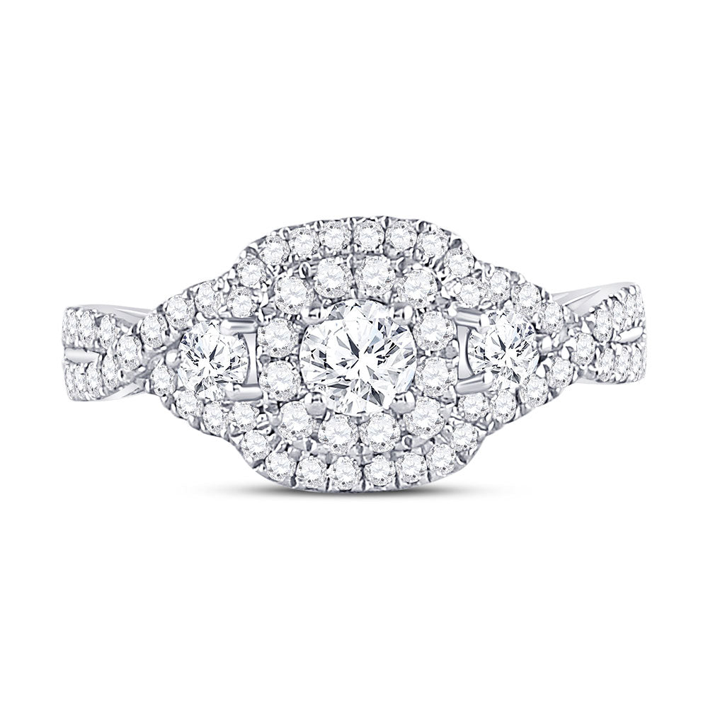 14kt White Gold Round Diamond 3-stone Twist Bridal Wedding Engagement Ring 1 Cttw