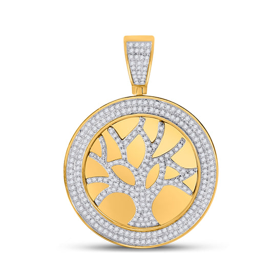 10kt Yellow Gold Mens Round Diamond Tree of Life Charm Pendant 7/8 Cttw
