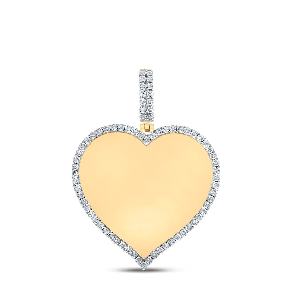10kt Yellow Gold Mens Round Diamond Heart Memory Charm Pendant 1/5 Cttw