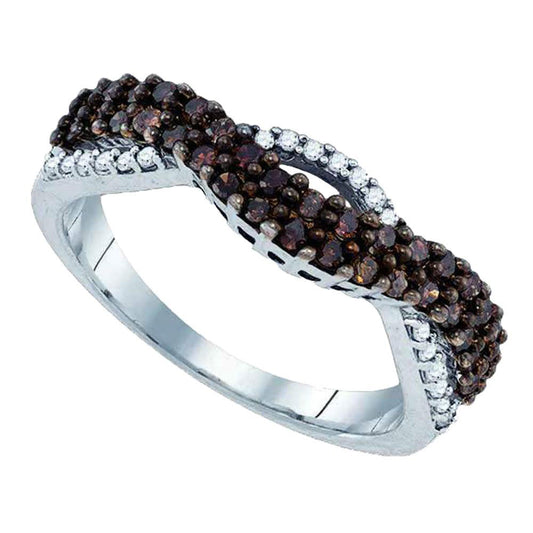 Sterling Silver Womens Round Brown Diamond Double Row Band 1/2 Cttw