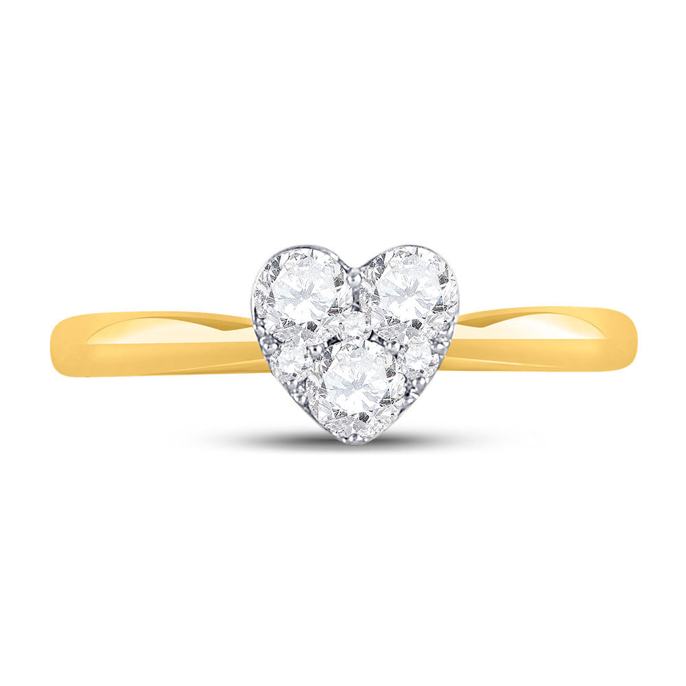 10kt Yellow Gold Womens Round Diamond Heart Cluster Ring 1/2 Cttw