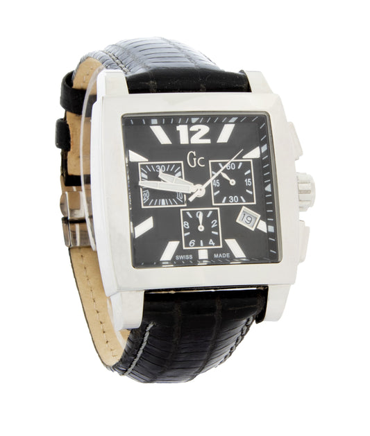 Guess Geneva Mens Stainless Black Dial Chronograph Quartz Watch G35005G2