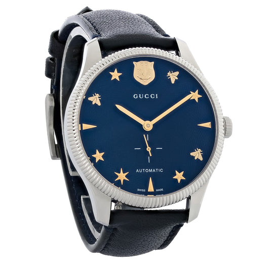 Gucci Mens G-Timeless Stainless Steel Blue Dial Automatic Watch YA126347