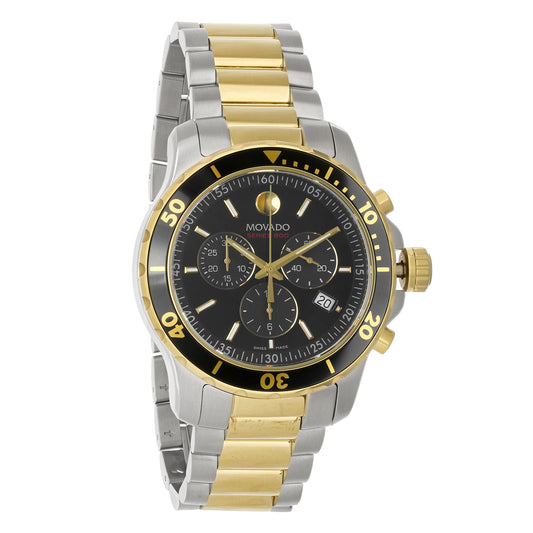 Movado Series 800 Mens 2-Tone Black Dial Swiss Quartz Chronograph Watch 2600146