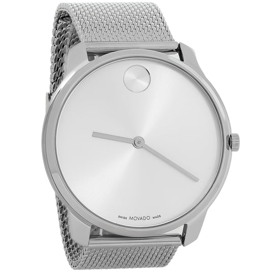 Movado Bold Thin Mesh Mens Silver Dial Stainless Steel Quartz Watch 3600832