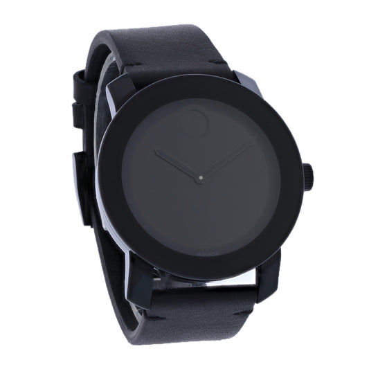 Movado Bold TR90 Mens Black Dial Leather Strap Quartz Watch 3600306