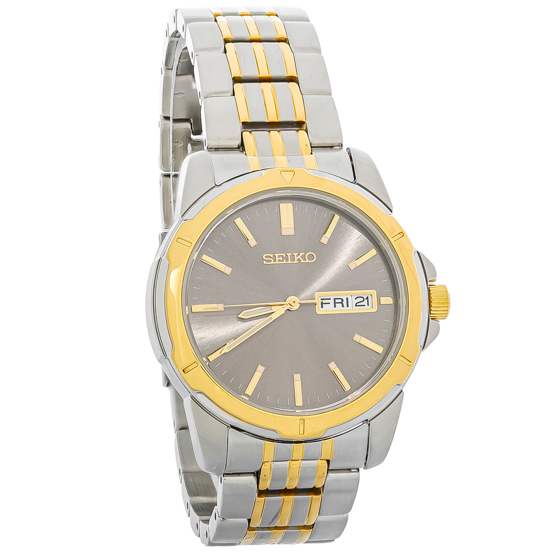 Seiko Essentials Mens Two-Tone Stainless Steel Grey Dial Quartz Watch SUR356