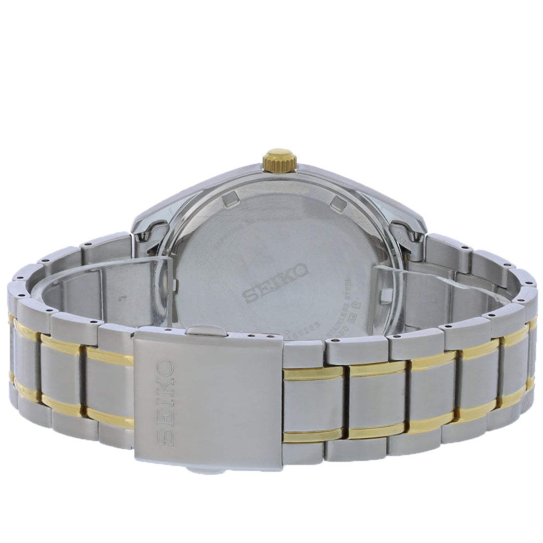 Seiko Essentials Mens Two Tone Stainless Steel White Dial Quartz Watch SUR466