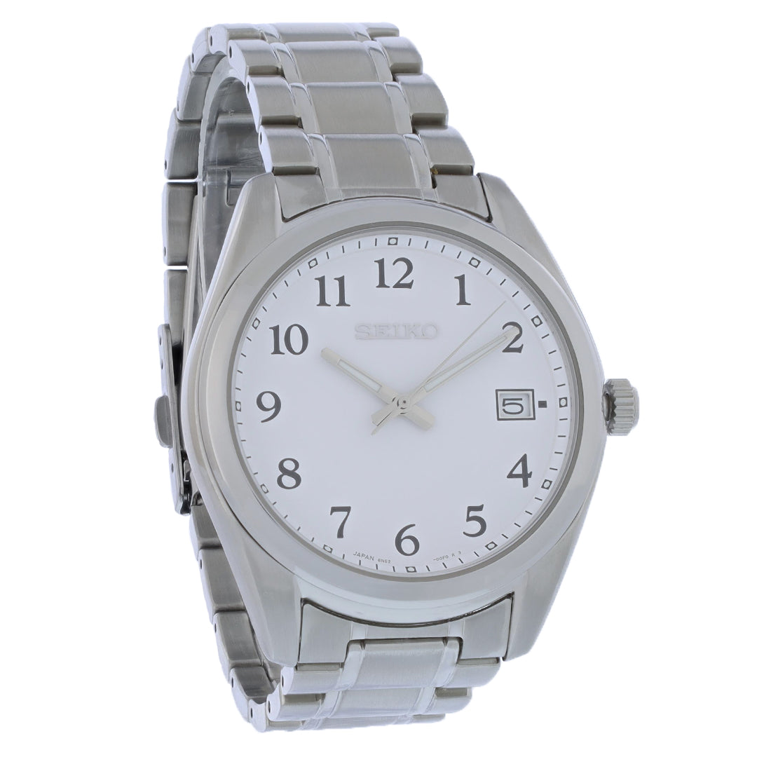 Seiko Essentials Mens Stainless Steel White Dial Quartz Watch SUR459