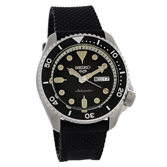 Seiko 5 Mens Stainless Steel Black Silicone Strap Automatic Watch SRPD95