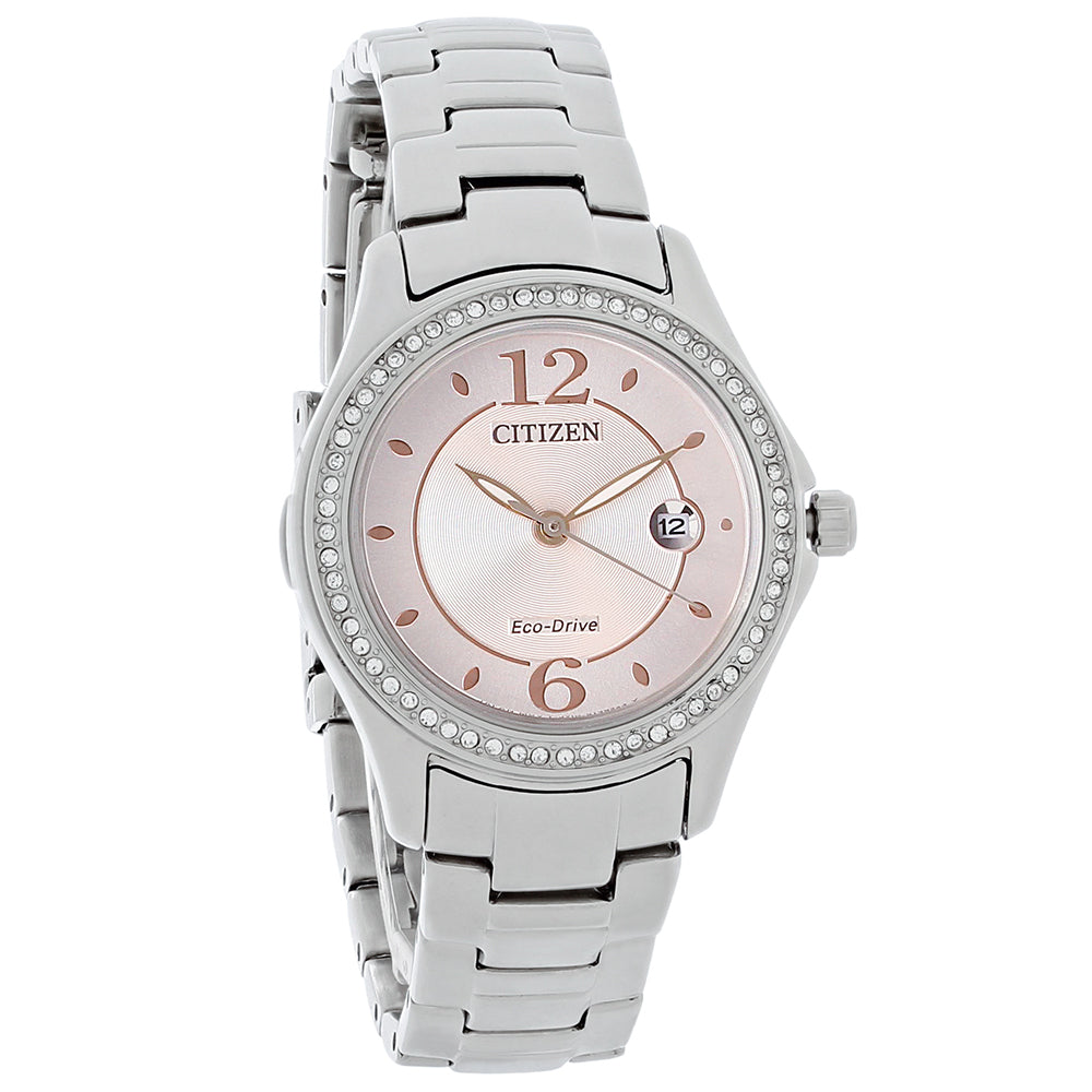 Citizen Eco-Drive Ladies Silhouette Crystal Pink Dial Dress Watch FE1140-86X