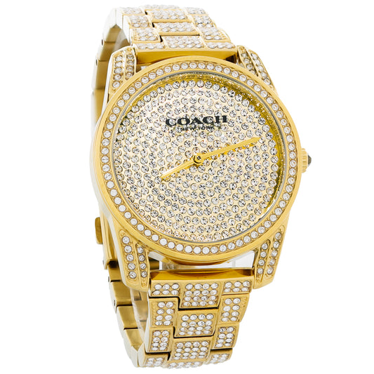 Coach Preston Series Ladies Gold Tone PVD Pave Crystal Quartz Watch 14503870