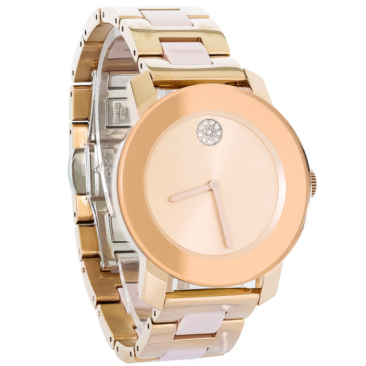 Movado Bold Ladies Ceramic Rose Gold Tone Swiss Quartz Watch 3600799