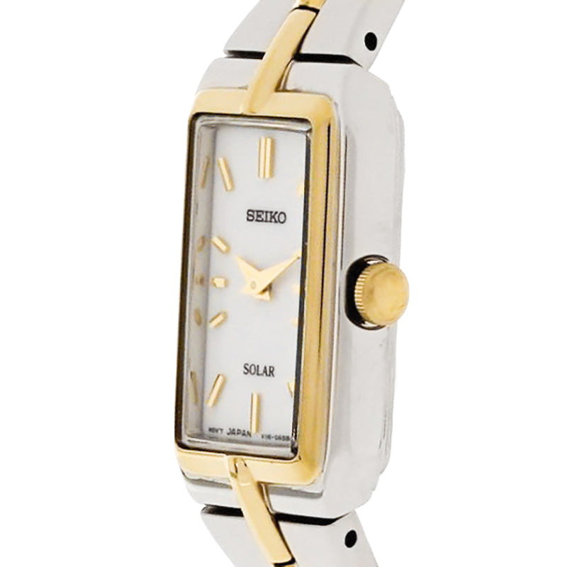 Seiko Solar Ladies White Dial Two Tone Bracelet Dress Watch SUP272