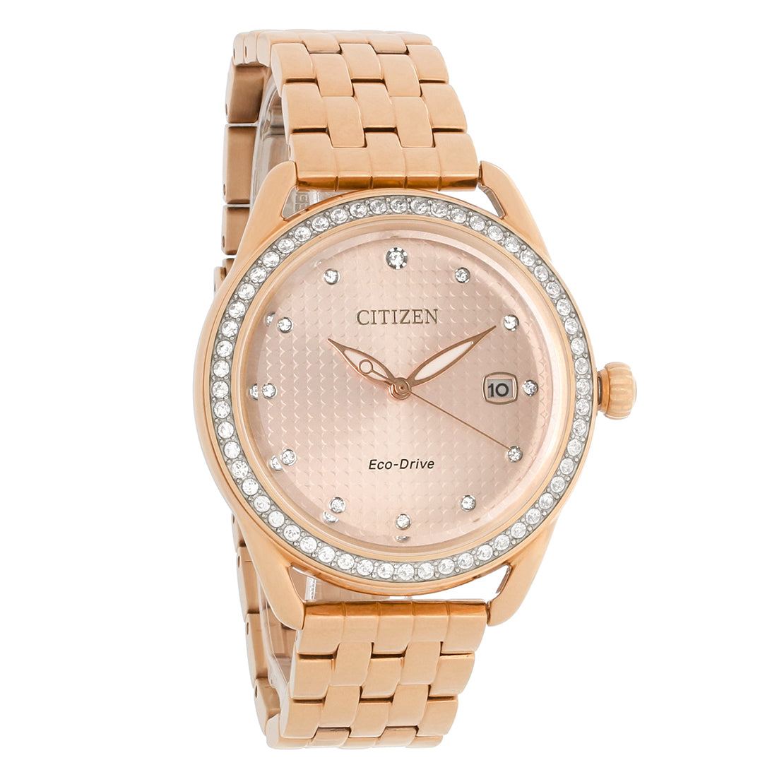 Citizen Eco-Drv Ladies DRIVE LTR Rose Gold Plated Crystal Watch FE6113-57X