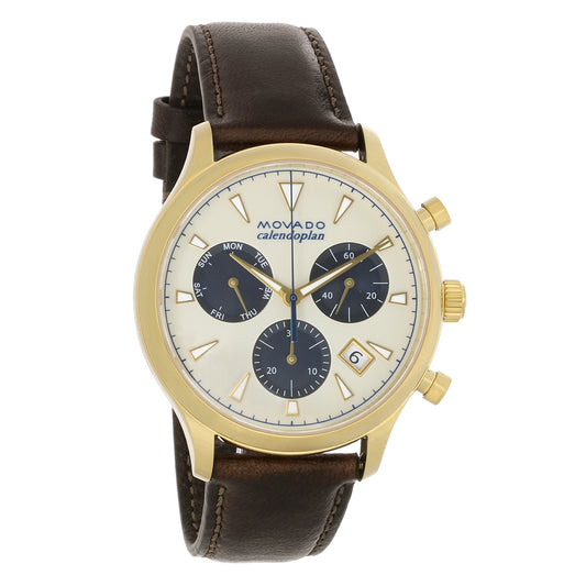 Movado Heritage Calendoplan Mens Chronograph Gold Tone Quartz Watch 3650007