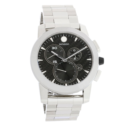 Movado Vizio Mens Carbon Dial Swiss Quartz Chronograph Watch 0606551