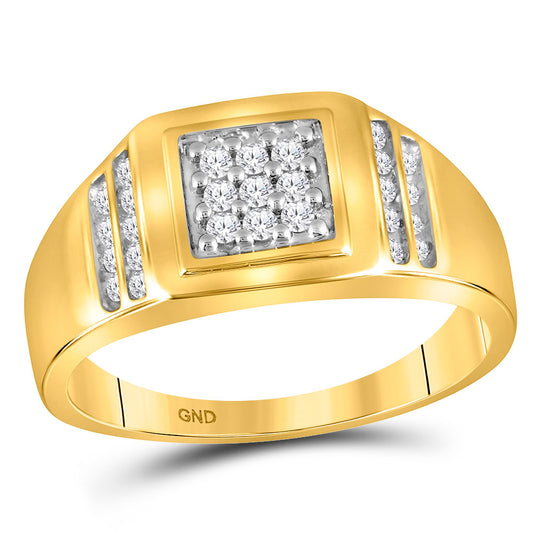 10kt Yellow Gold Mens Round Diamond Square Cluster Ring 1/4 Cttw