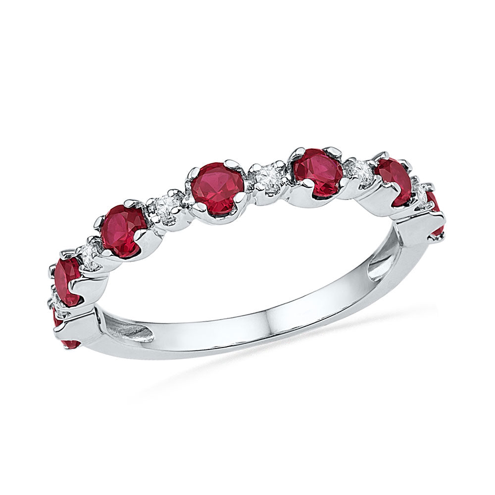 10kt White Gold Womens Round Lab-Created Ruby Band Ring 1 Cttw