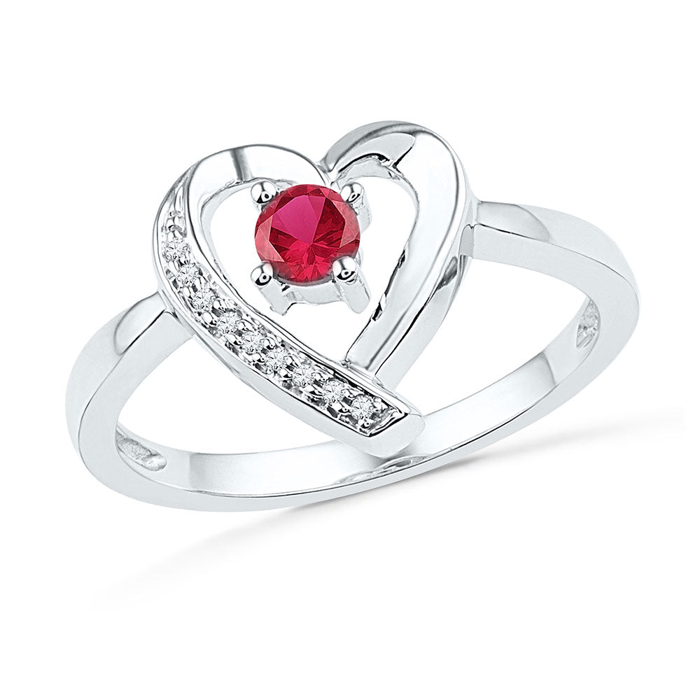 10kt White Gold Womens Round Lab-Created Ruby Heart Ring 1/4 Cttw