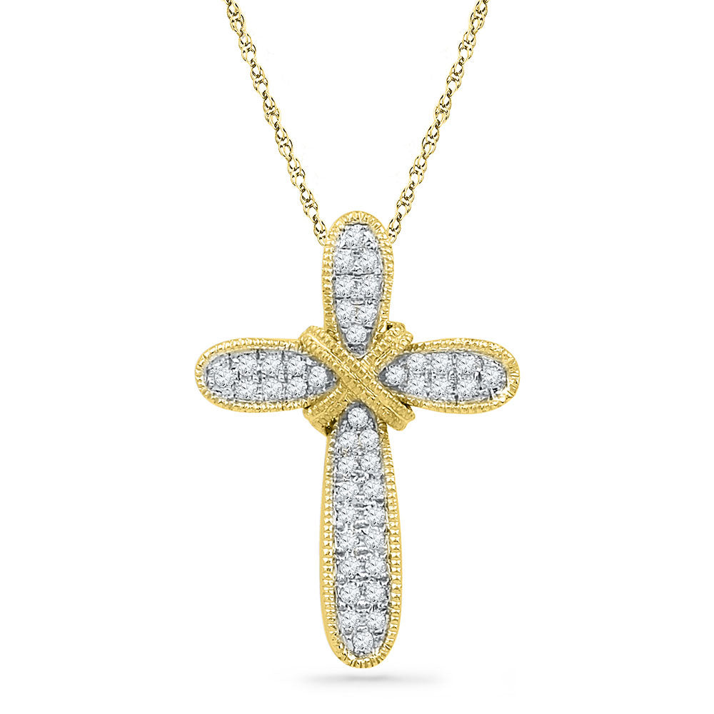 10kt Yellow Gold Womens Round Diamond Cross Pendant 1/6 Cttw