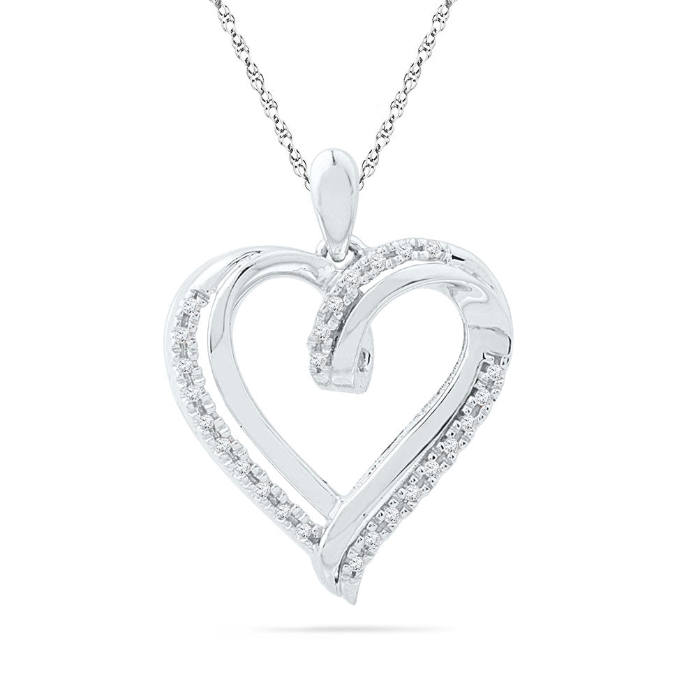 10kt White Gold Womens Round Diamond Heart Pendant 1/10 Cttw