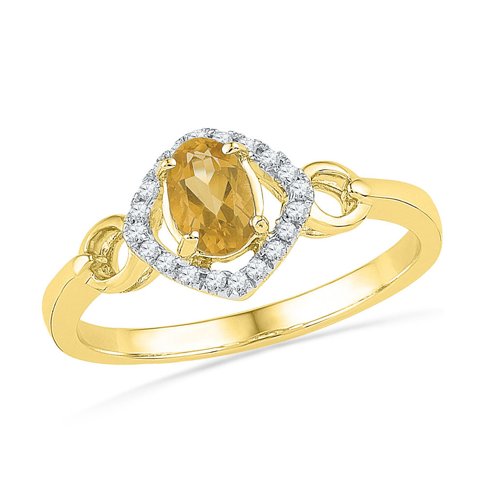 10kt Yellow Gold Womens Oval Lab-Created Citrine Solitaire Diamond Ring 1/2 Cttw