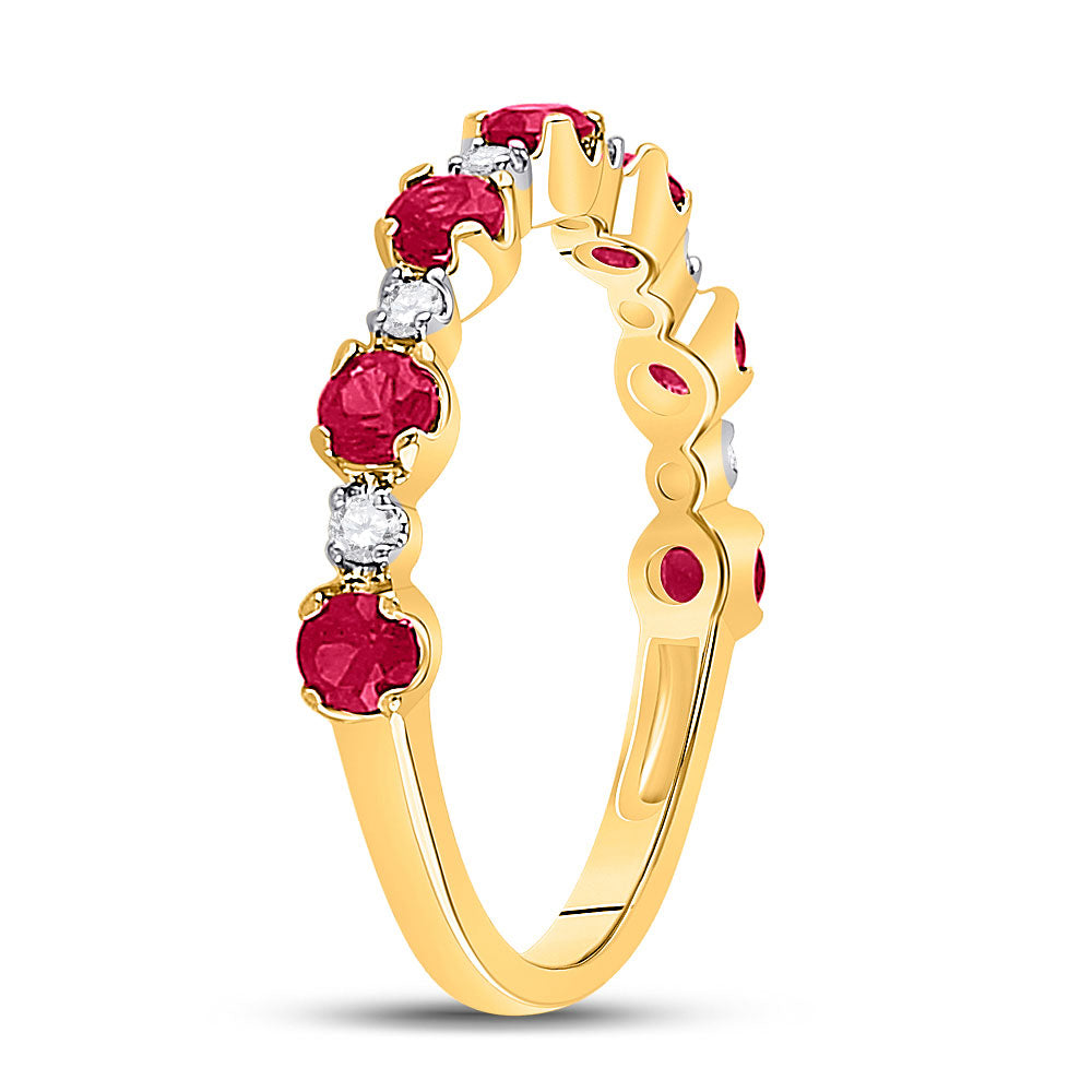 10kt Yellow Gold Womens Round Lab-Created Ruby Band Ring 1 Cttw