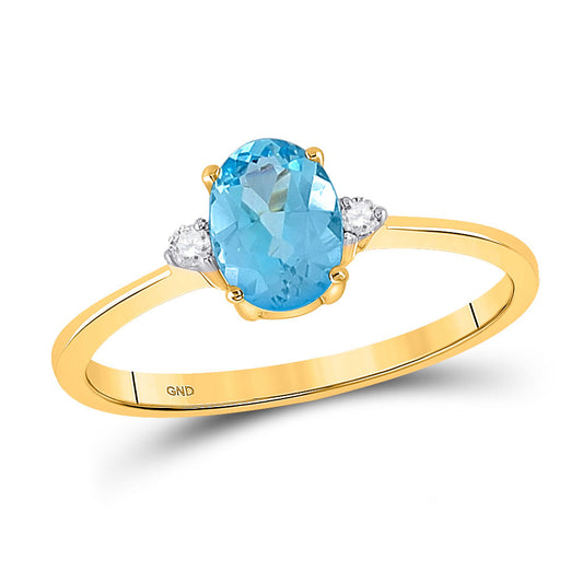 10kt Yellow Gold Womens Oval Lab-Created Blue Topaz Solitaire Diamond Ring 1 Cttw