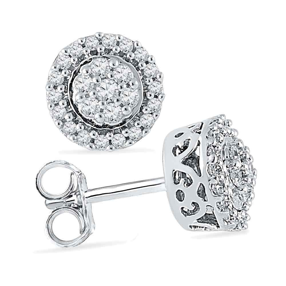 10kt White Gold Womens Round Diamond Flower Cluster Earrings 1/4 Cttw