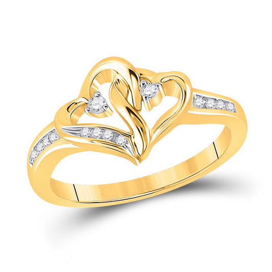 10kt Yellow Gold Womens Round Diamond Double Heart Ring 1/10 Cttw