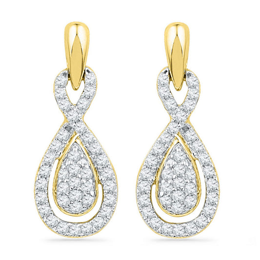 10k Yellow Gold Womens Diamond Oval-shape Dangle Earrings 1/3 Cttw