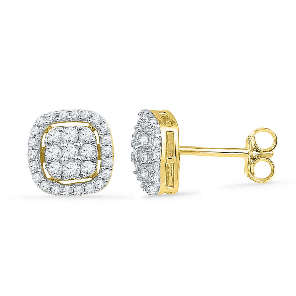 10kt Yellow Gold Womens Round Diamond Square Cluster Earrings 1/2 Cttw