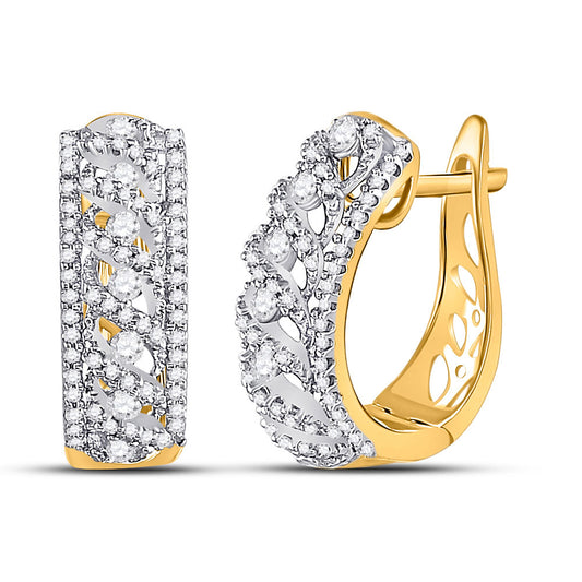 10kt Yellow Gold Womens Round Diamond Crisscrossed Openwork Hoop Earrings 3/4 Cttw