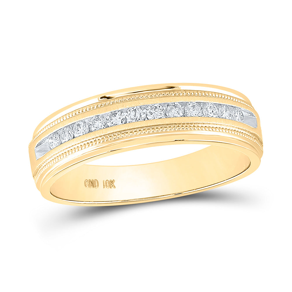 14kt Yellow Gold Mens Machine Set Round Diamond Wedding Channel Band Ring 1/4 Cttw