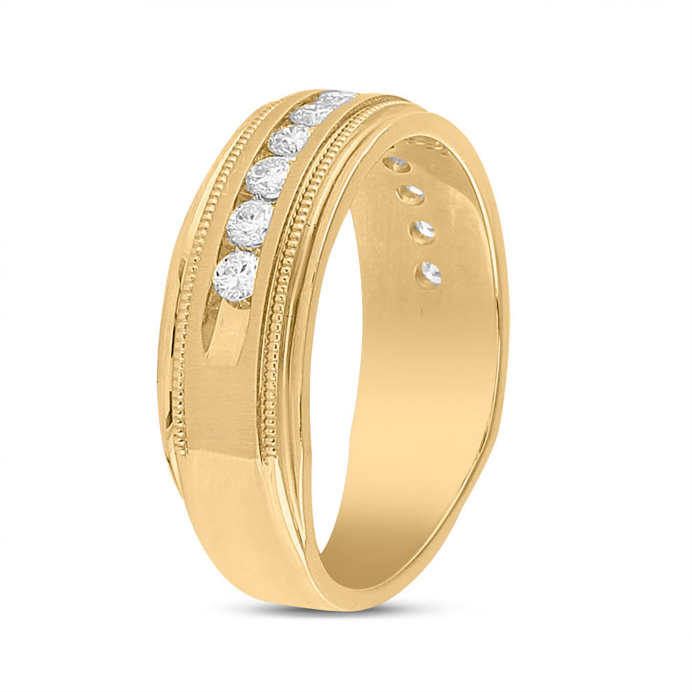 14kt Yellow Gold Mens Round Diamond Wedding Single Row Band Ring 1/2 Cttw