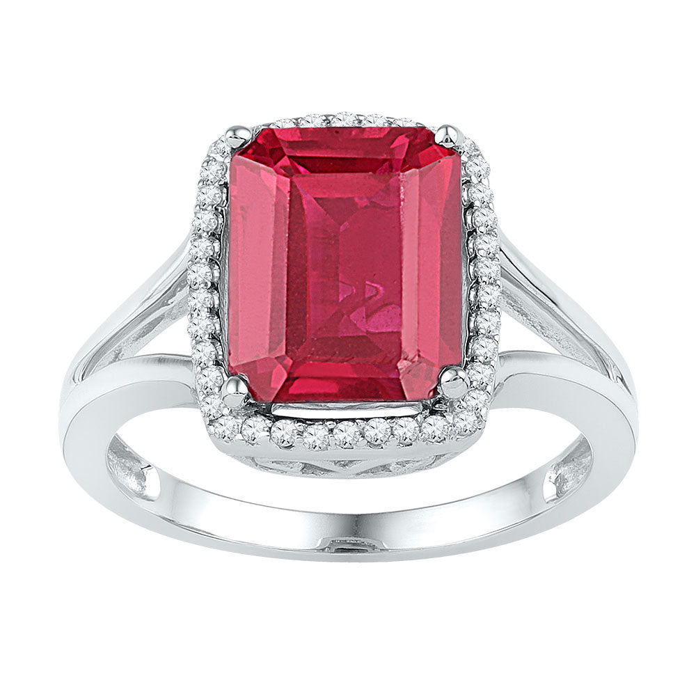 10kt White Gold Womens Emerald Lab-Created Ruby Solitaire Diamond Ring 4-5/8 Cttw