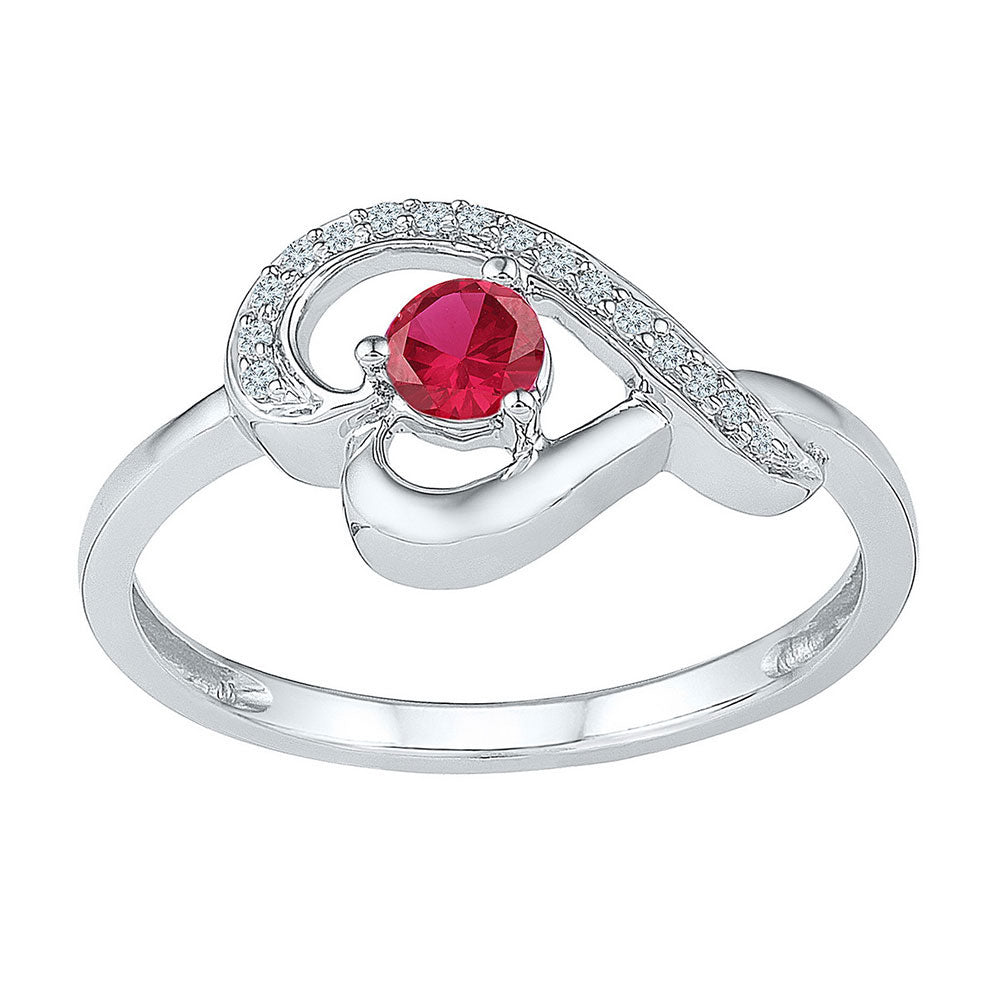 Sterling Silver Womens Round Lab-Created Ruby Diamond Heart Ring 1/2 Cttw