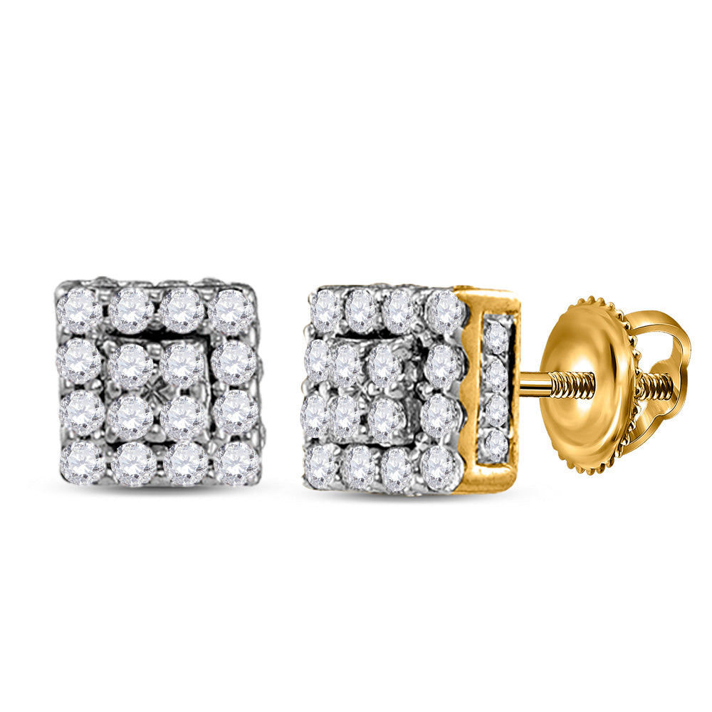 10kt Yellow Gold Womens Round Diamond Square Earrings 1/3 Cttw