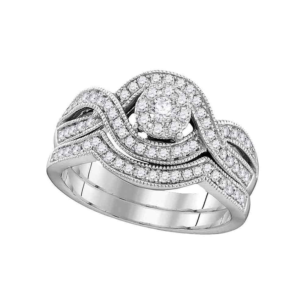 10kt White Gold Round Diamond Bridal Wedding Ring Band Set 1/2 Cttw