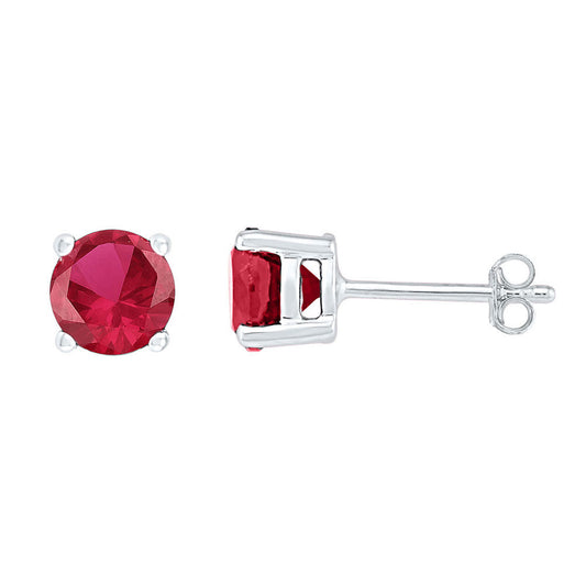 10kt White Gold Womens Round Lab-Created Ruby Stud Earrings 2 Cttw
