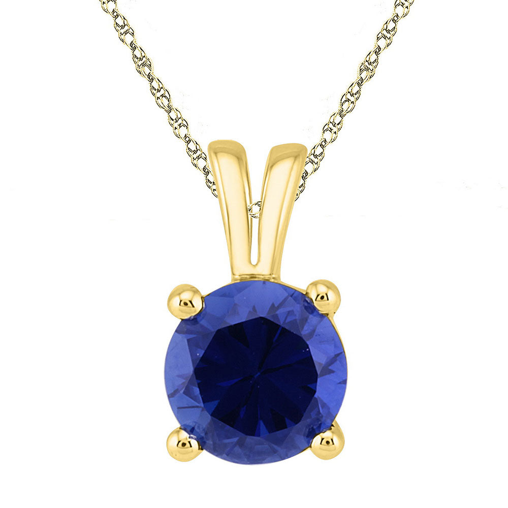 10kt Yellow Gold Womens Round Lab-Created Blue Sapphire Solitaire Pendant 1-1/3 Cttw