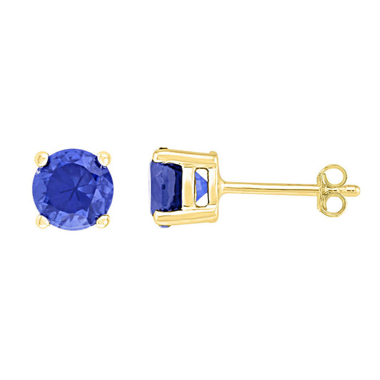 10kt Yellow Gold Womens Round Lab-Created Blue Sapphire Solitaire Earrings 2 Cttw