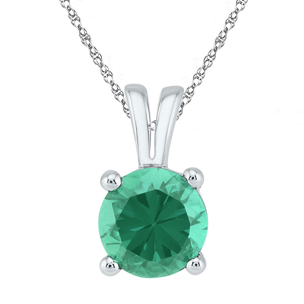 10kt White Gold Womens Round Lab-Created Emerald Solitaire Pendant 1-1/3 Cttw