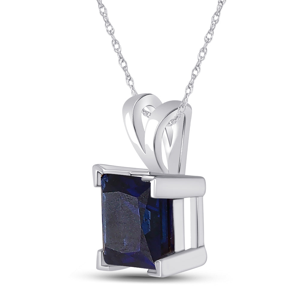 Sterling Silver Womens Princess Lab-Created Blue Sapphire Solitaire Pendant 1-1/3 Cttw