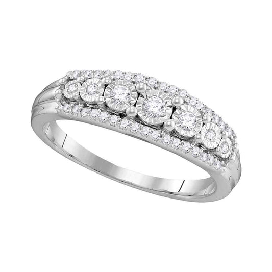 10kt White Gold Womens Round Diamond Triple Row Band Ring 1/4 Cttw